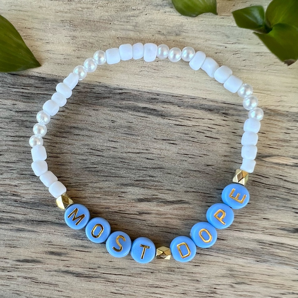 Mac Miller Inspired Most Dope Beaded Bracelet | White Seed Bead, Gold accents